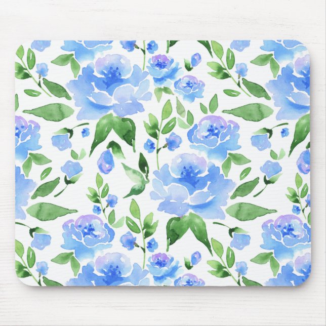 Pattern with blue watercolor flowers mouse mat (Front)