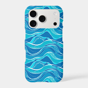 Pattern with blue waves with white tribal pattern