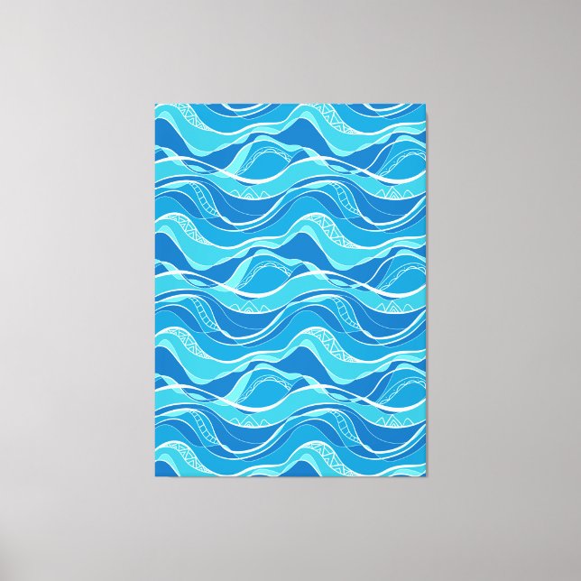 Pattern with blue waves with white tribal pattern  canvas print (Front)