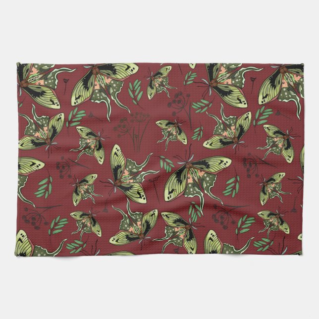 Pattern with butterflies Seamless watercolour Tea Towel (Horizontal)