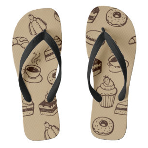 Pattern With Cakes, Desserts And Bakery Flip Flops