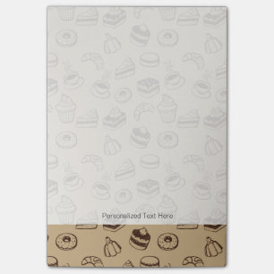Pattern With Cakes, Desserts And Bakery Post-it Notes