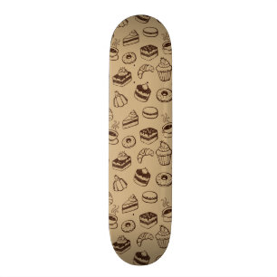 Pattern With Cakes, Desserts And Bakery Skateboard