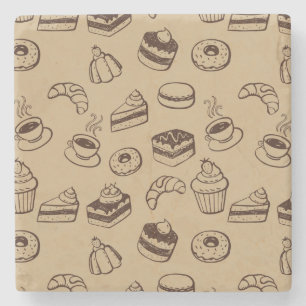 Pattern With Cakes, Desserts And Bakery Stone Coaster
