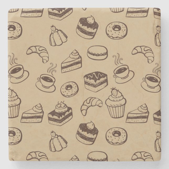 Pattern With Cakes, Desserts And Bakery Stone Coaster (Front)