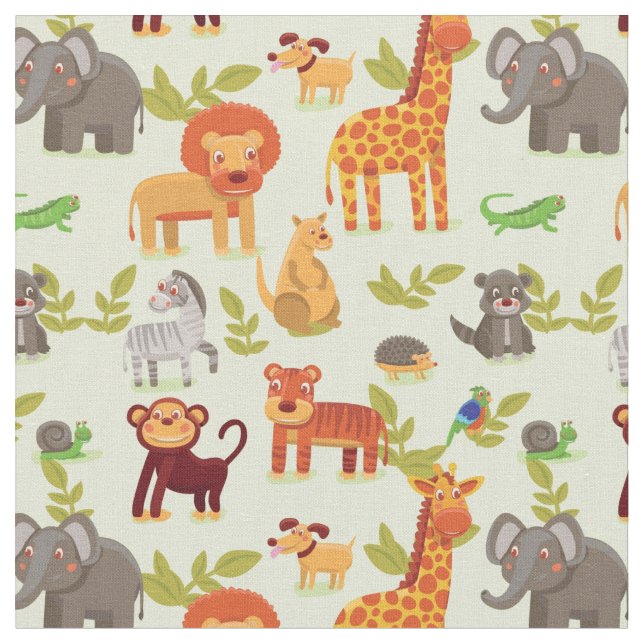 Pattern With Cartoon Animals Fabric (Close Up)