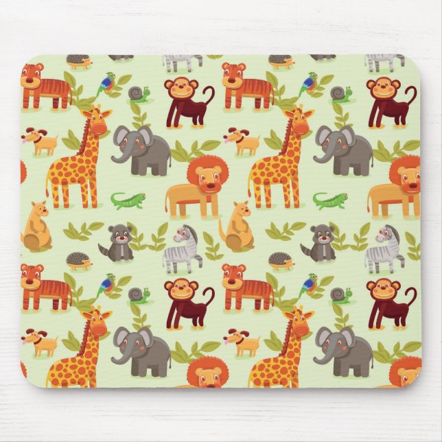 Pattern With Cartoon Animals Mouse Mat (Front)