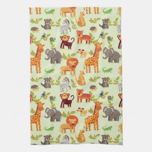 Pattern With Cartoon Animals Tea Towel