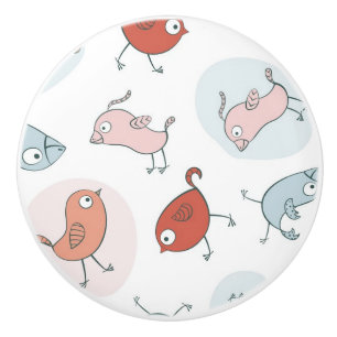pattern with cartoon birds ceramic knob