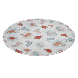 pattern with cartoon birds cutting board