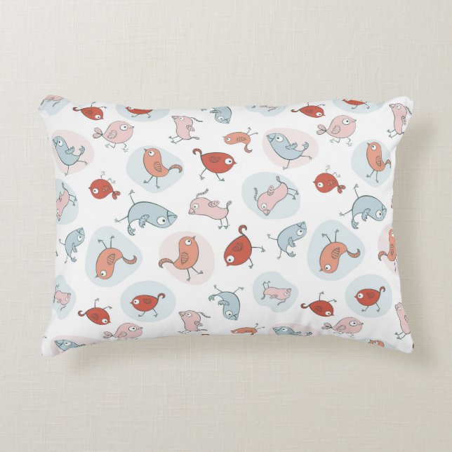 pattern with cartoon birds decorative cushion (Front)