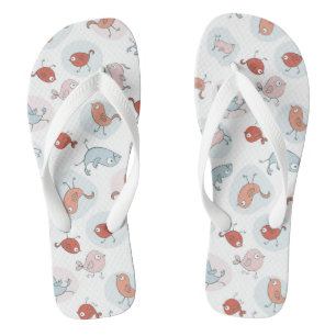 pattern with cartoon birds flip flops