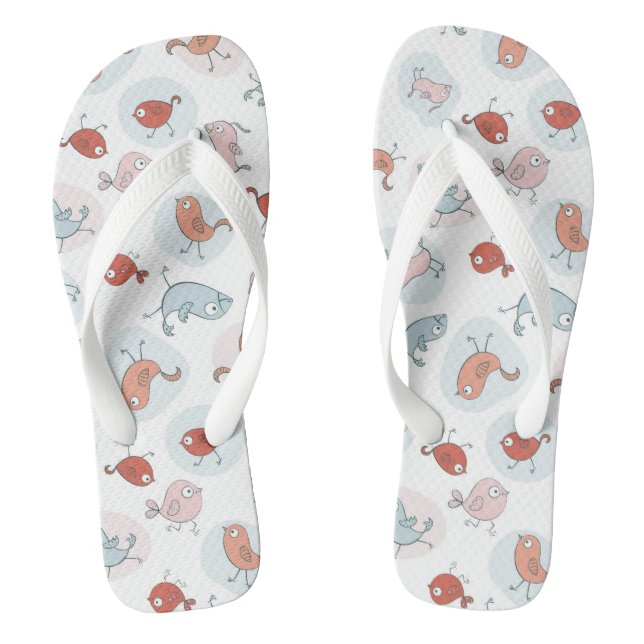 pattern with cartoon birds flip flops (Footbed)