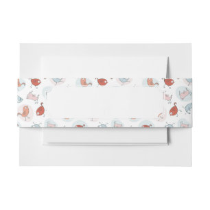 pattern with cartoon birds invitation belly band