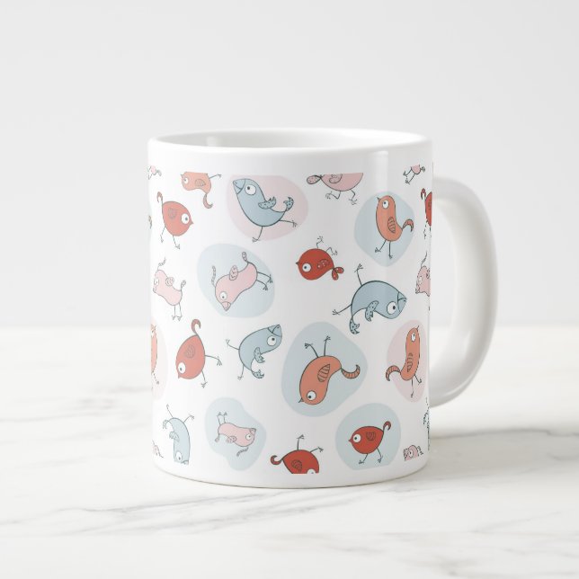 pattern with cartoon birds large coffee mug (Front Right)