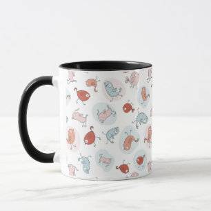 pattern with cartoon birds mug