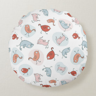 pattern with cartoon birds round cushion