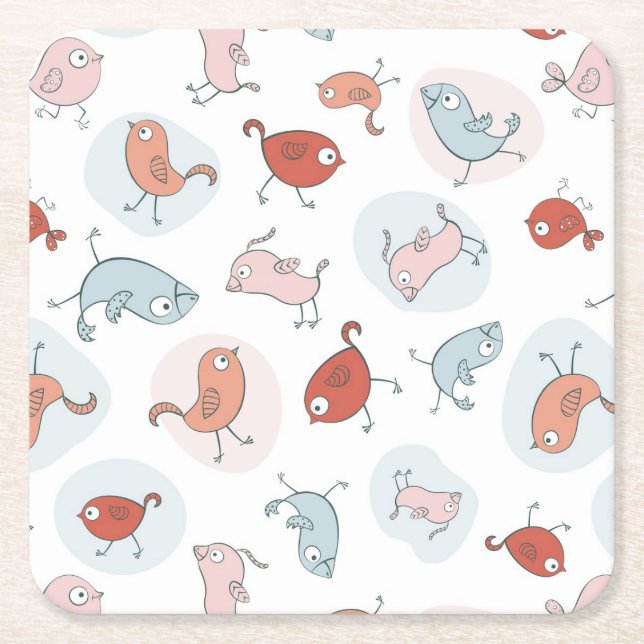 pattern with cartoon birds square paper coaster (Front)