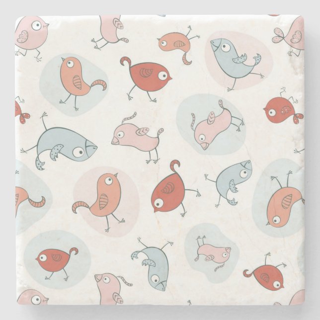 pattern with cartoon birds stone coaster (Front)