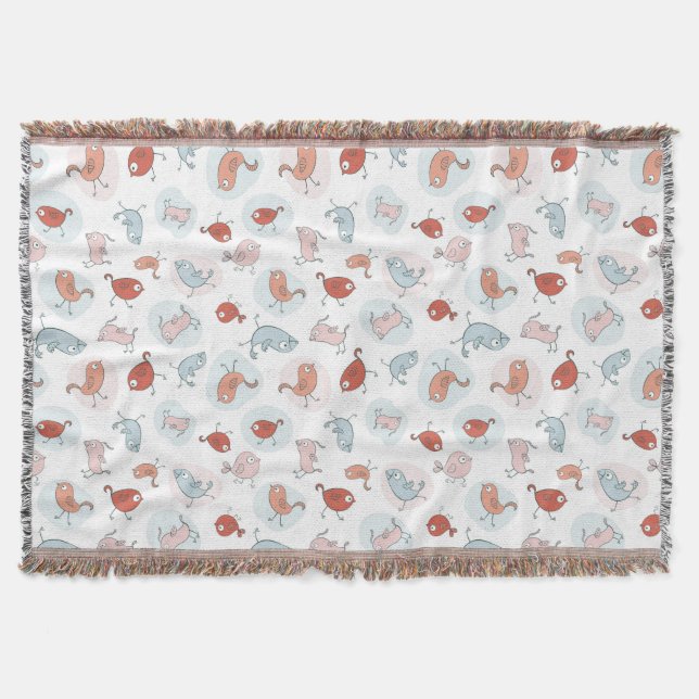 pattern with cartoon birds throw blanket (Front)