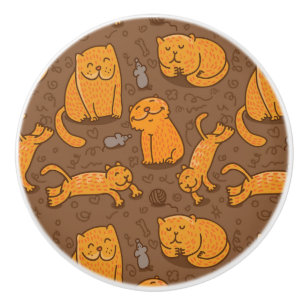 Pattern With Cats Ceramic Knob
