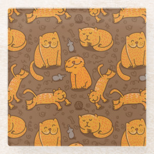 Pattern With Cats Glass Coaster