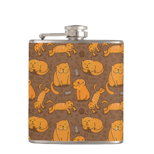 Pattern With Cats Hip Flask