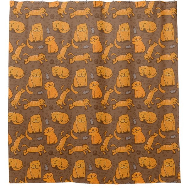 Pattern With Cats Shower Curtain (Front)