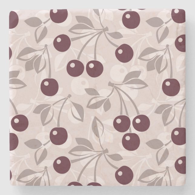 Pattern with Cherries 2 Stone Coaster (Front)