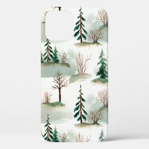 Pattern with Christmas trees, trees and bushes. Bl iPhone 12 Case