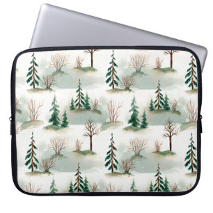 Pattern with Christmas trees, trees and bushes. Bl Laptop Sleeve