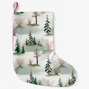 Pattern with Christmas trees, trees and bushes. Bl Small Christmas Stocking