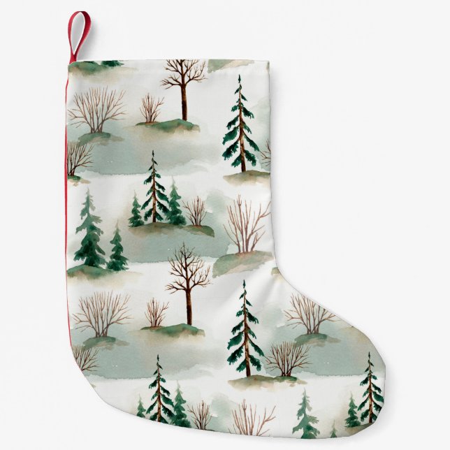 Pattern with Christmas trees, trees and bushes. Bl Small Christmas Stocking (Front)