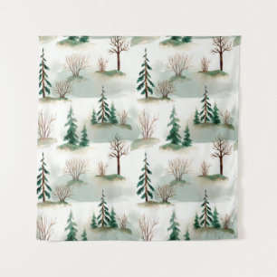 Pattern with Christmas trees, trees and bushes. Bl Tapestry