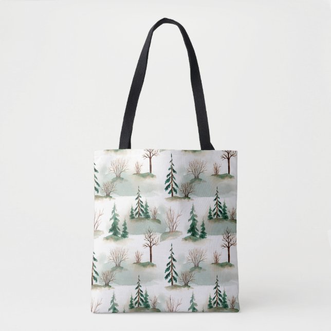 Pattern with Christmas trees, trees and bushes. Bl Tote Bag (Front)