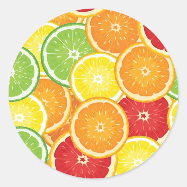 Pattern with citrus fruits classic round sticker (Front)