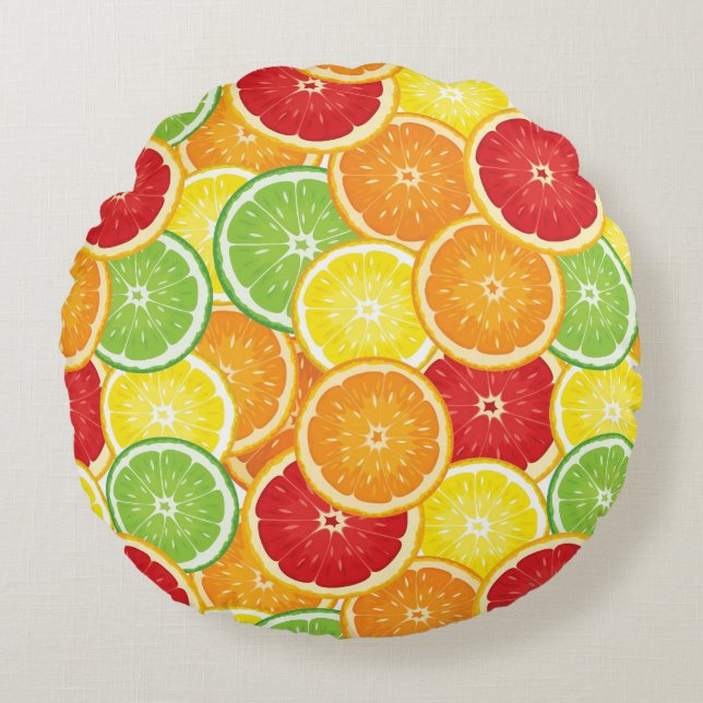 Pattern with citrus fruits round cushion (Front)
