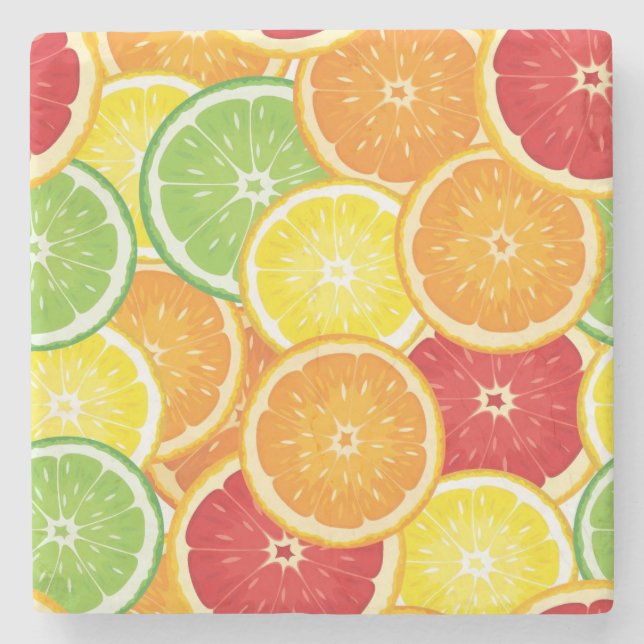 Pattern with citrus fruits stone coaster (Front)