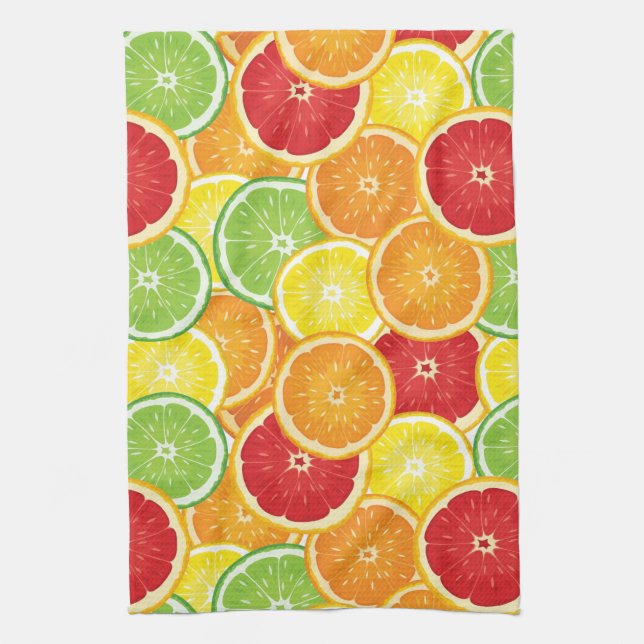 Pattern with citrus fruits tea towel (Vertical)