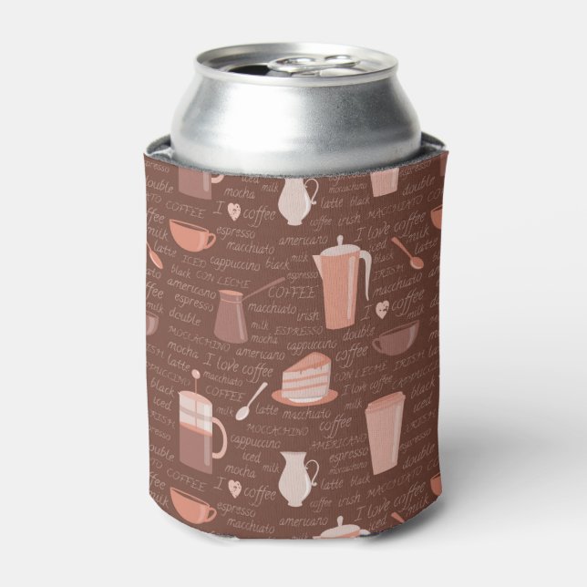 Pattern with coffee related elements can cooler (Can Front)