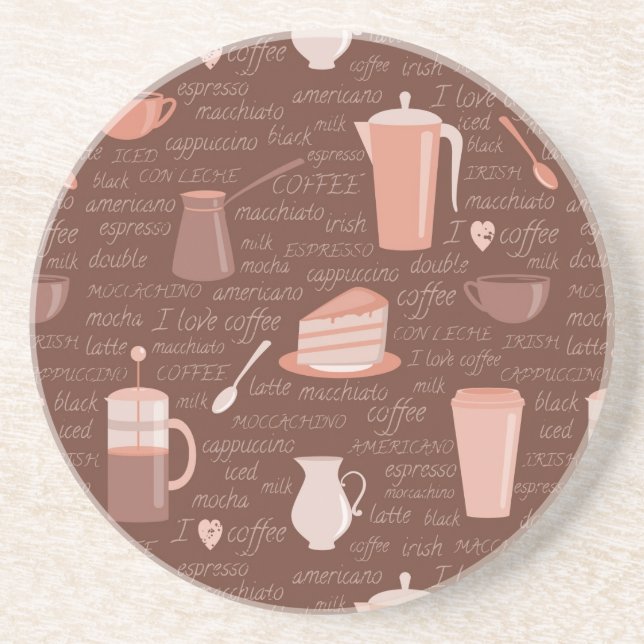 Pattern with coffee related elements coaster (Front)