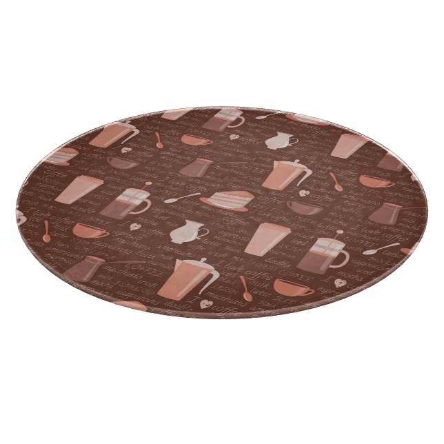 Pattern with coffee related elements cutting board (Corner)
