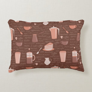 Pattern with coffee related elements decorative cushion