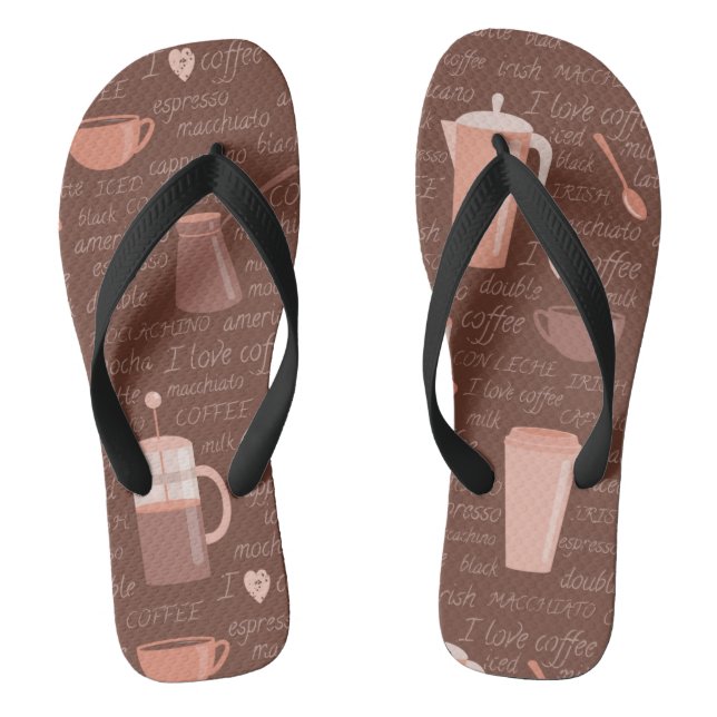 Pattern with coffee related elements flip flops (Footbed)