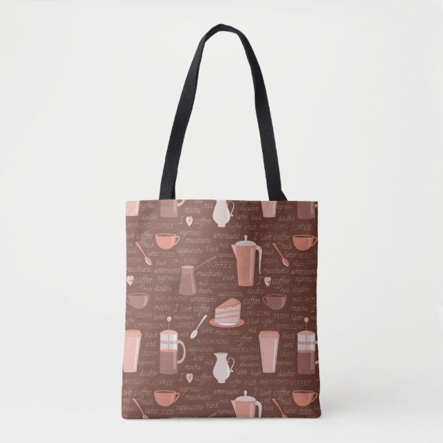 Pattern with coffee related elements tote bag (Front)