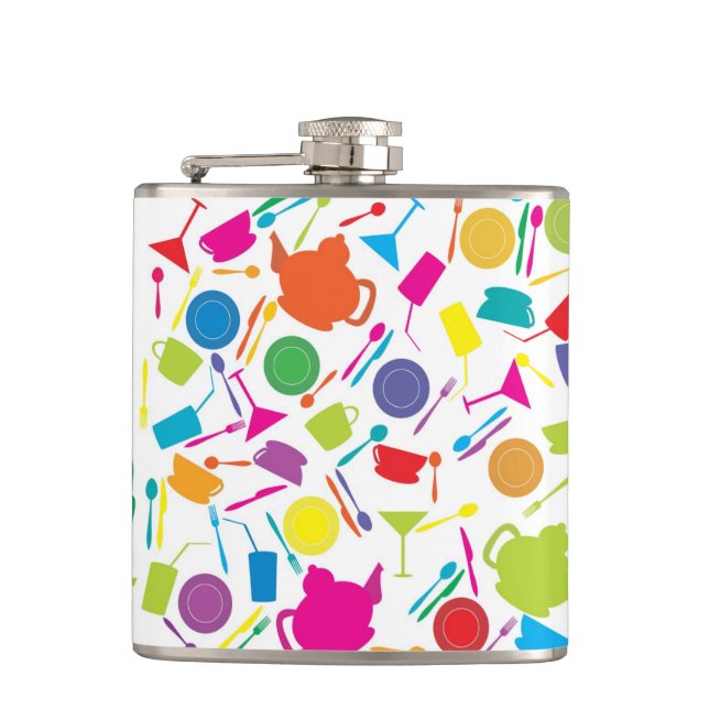 Pattern With Coloured Kitchen Stuff Hip Flask (Front)