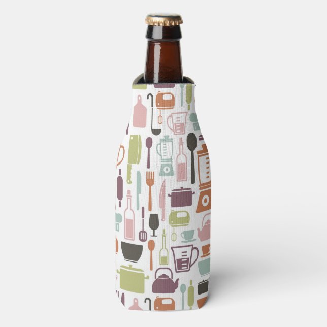 Pattern with colourful cooking icons bottle cooler (Bottle Front)