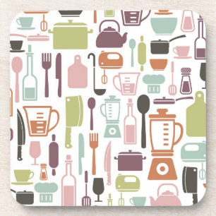 Pattern with colourful cooking icons coaster