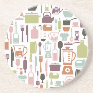 Pattern with colourful cooking icons coaster