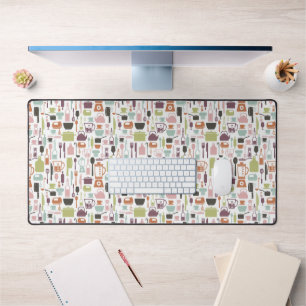 Pattern with colourful cooking icons desk mat